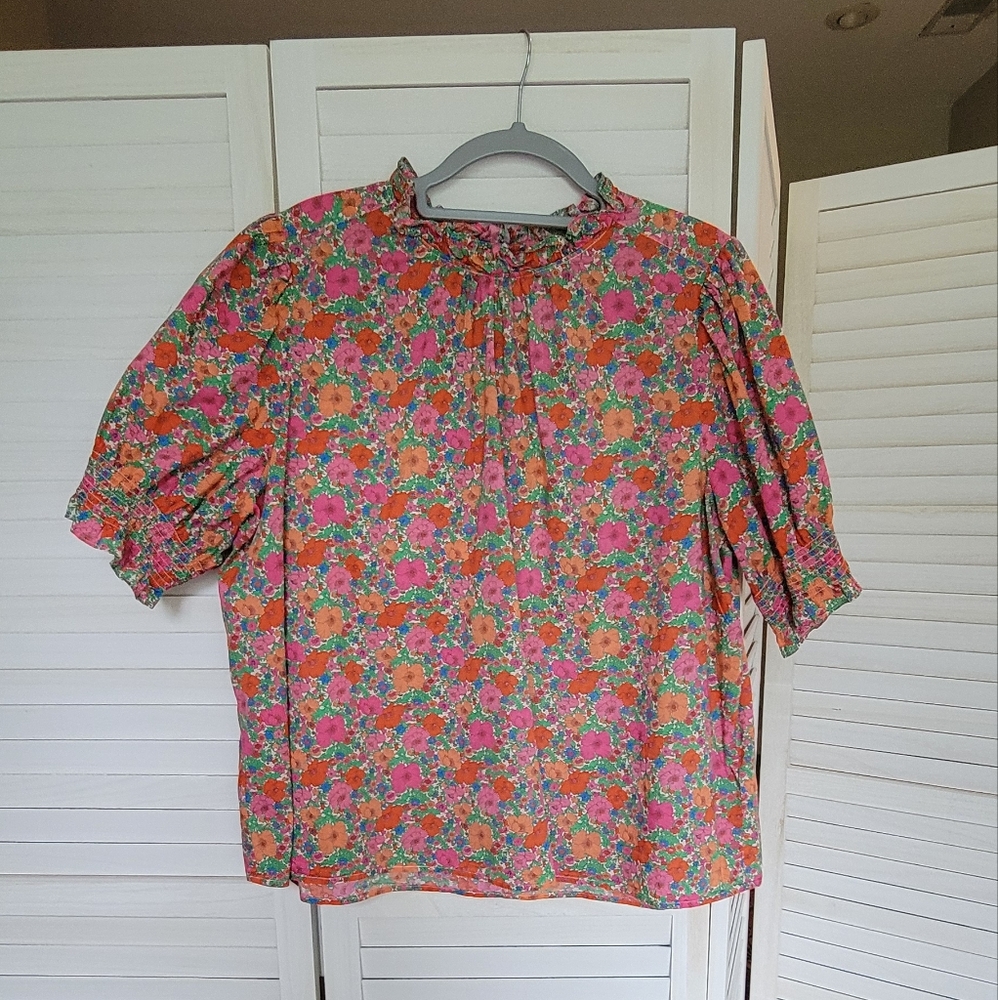 Smocked puff-sleeve top in Liberty® Meadow Song fabric, XXL (Item BP538)
